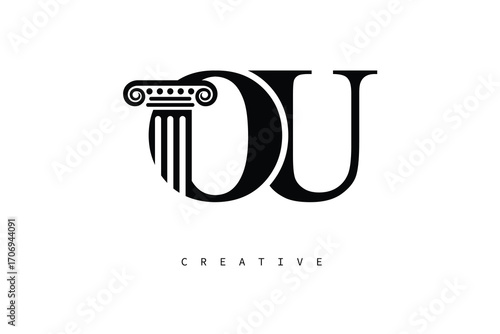PU Law Prime Monogram Logo Design Classic Column & Legal Symbol