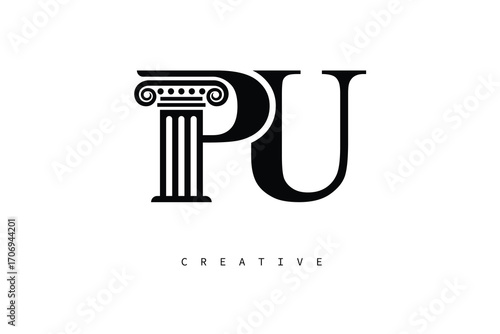 PU Law Prime Monogram Logo Design Classic Column & Legal Symbol