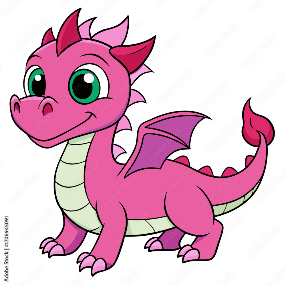 Fototapeta premium Cute pink cartoon dragon vector illustration for kids fantasy mythical creatures clip art drawing design
