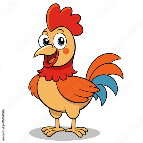 Cartoon rooster vector illustration farm animal poultry cockerel design graphic art cute chicken drawing clip art