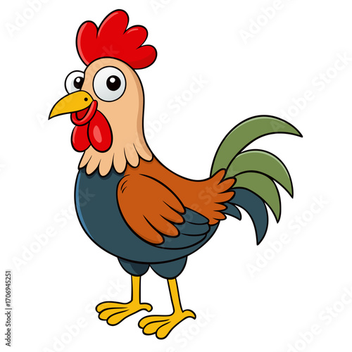 Cartoon rooster illustration for kids coloring page vector drawing animal farm bird poultry fowl domestic cock doodle
