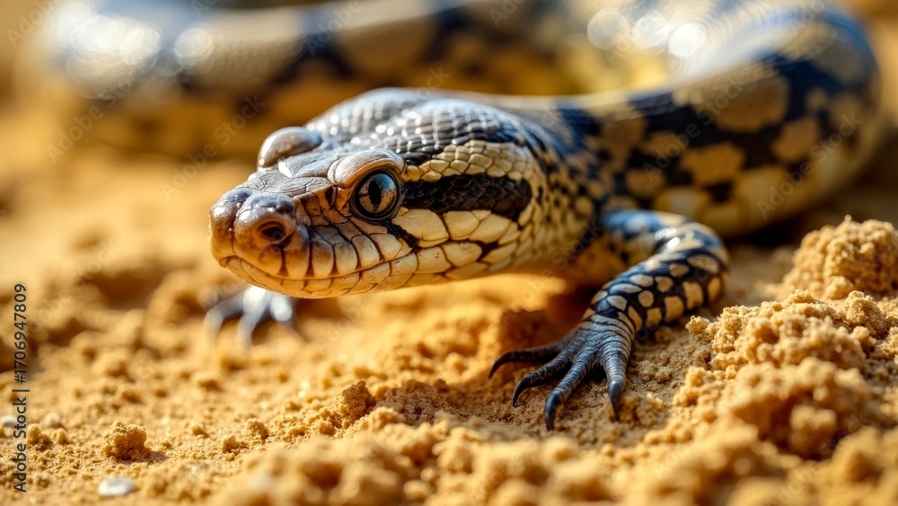 Fototapeta premium The active figures of snakes on the sandy land