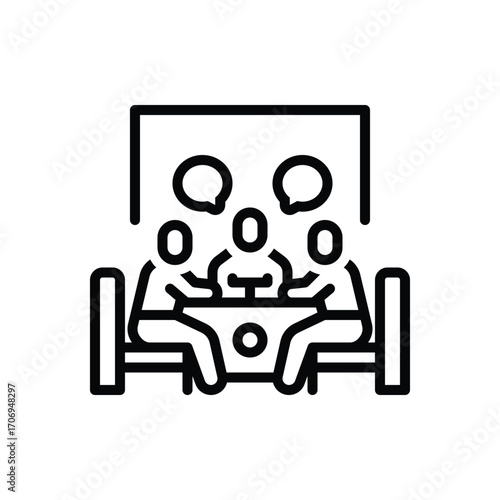 Black line icon for group discussions