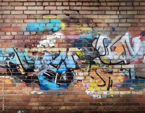 Colorful Graffiti on an Old Brick Wall grunge background