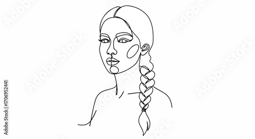 A minimalist line drawing of a young woman with a braided hairstyle celebrating National hair Day against a clean white background.