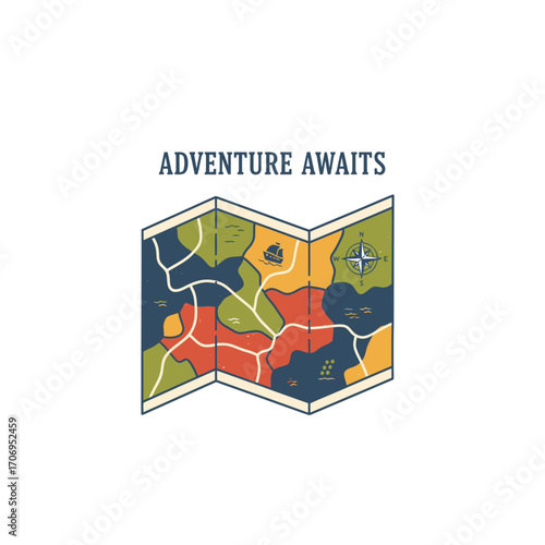 Adventure Awaits Map Illustration.