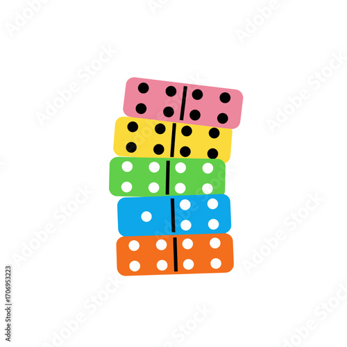 Stack of colorful dominoes on a white background.