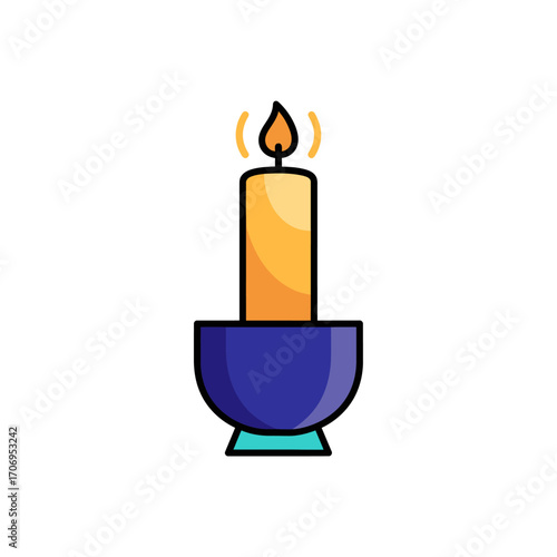 Stylized icon of a lit candle in a blue holder.