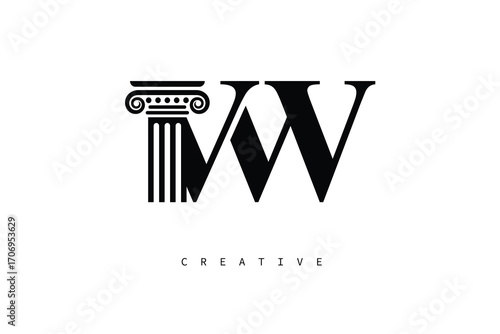 VW Law Prime Monogram Logo Design Classic Column & Legal Symbol