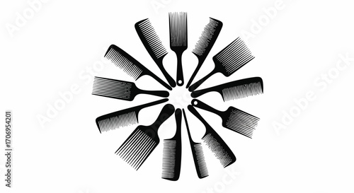 A circular arrangement of diverse hair curlers on a plain white background, celebrating National hair Day with a minimalist and monochromatic style.