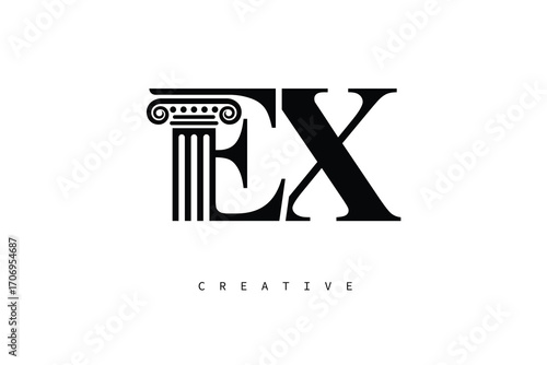 EX Law Prime Monogram Logo Design Classic Column & Legal Symbol