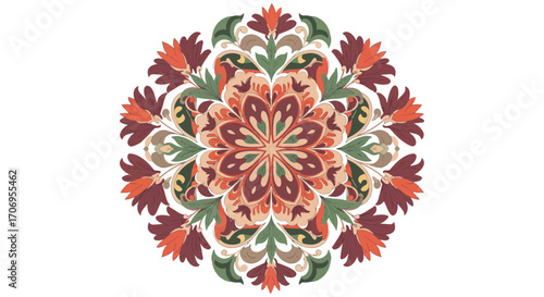 a colorful floral mandala with intricate patterns and vibrant hues