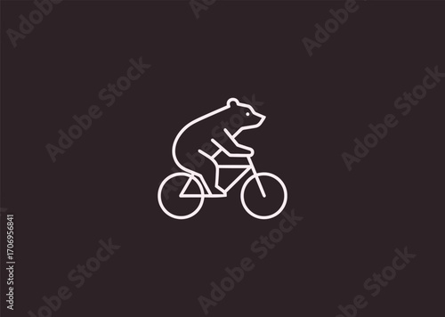 A line art logo of a bear riding a bicycle, symbolizing playfulness, creativity, and balance