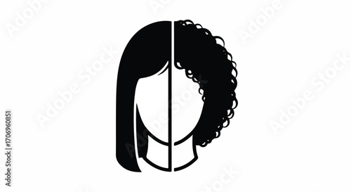 Illustration of a woman's face split into straight and curly hairstyles for National Hair Day against a clean white background.