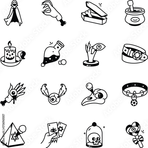 Collection of Hand Drawn Mystical Icons 
