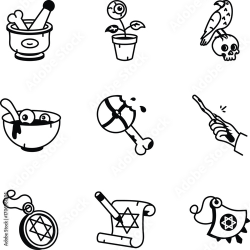 5.Pack of Doodle Style Occult Icons 
