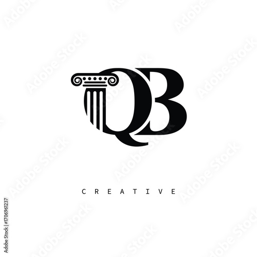 QB Law Prime Monogram Logo Design Classic Column & Legal Symbol