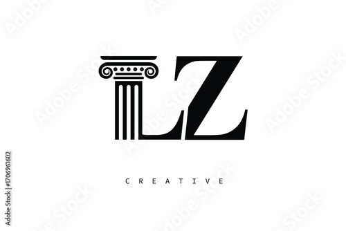 LZ Law Prime Monogram Logo Design Classic Column & Legal Symbol
