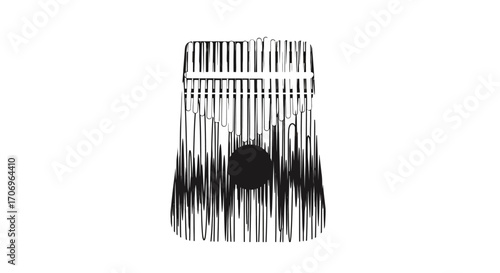 A black silhouette of a music note against a white and gray gradient background with vertical lines, conveying a sense of International music Day in a modern, artistic style.