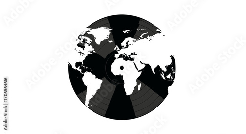 A monochromatic illustration of a world map on a globe with various shades of gray, symbolizing International music Day on a white background.