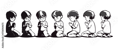Silhouette of a child praying seen from different angles