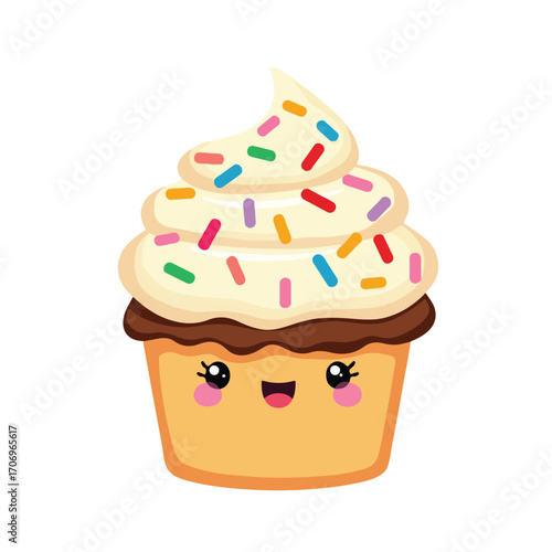 Smiling Kawaii Cupcake with Sprinkles