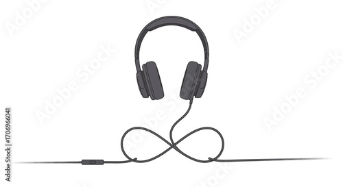 A pair of black over-ear headphones with a coiled cord on a white background, symbolizing music and audio experiences on International music Day.