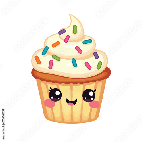 Smiling Kawaii Cupcake with Sprinkles