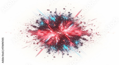 鮮烈な赤青の爆発 光彩輝く粒子散乱. AI Generated