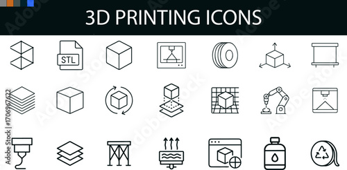 “3D Printing Icon Pack: Modular Line Art for Tech UI, Maker Branding & Digital Fabrication Assets”
