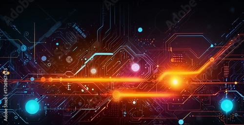 abstract technology background with moving lines and dots for network digital data concept 