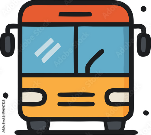 Bright orange and blue bus for urban transport. Ideal for travel and transportation designs needing a pop of color.