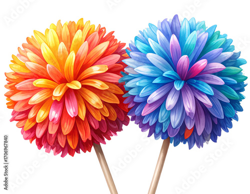 Firefly_Two bright, colorful cheerleading pompoms for children's dance party sports accessory 