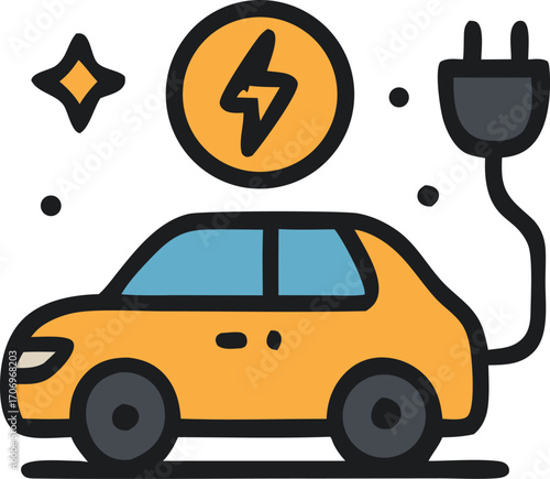 Evolution of transport options electric vehicle charging with lightning bolt symbol. Perfect for sustainable transportation concepts and ecofriendly designs.
