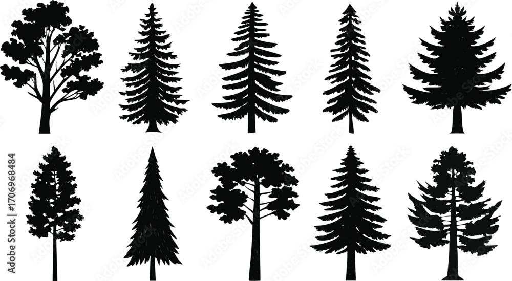 Obraz premium Collection of Black Tree Silhouettes nature forest