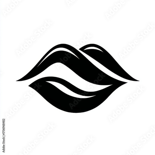 Abstract wavy lips illustration, black and white, representing fluid beauty and gentle allure