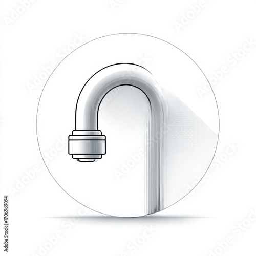 Minimalist faucet spout illustration, black and white, representing plumbing and water conservation