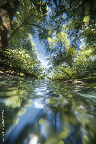 Underwater Forest View - A Tranquil Reflection of Natures Beauty.