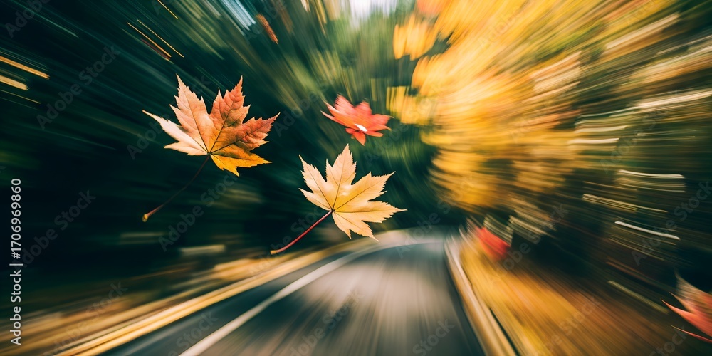 Fototapeta premium Autumn’s whisper guiding maple leaves on a tender journey