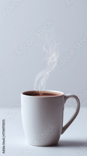 Warm Coffee in White Mug Steaming.