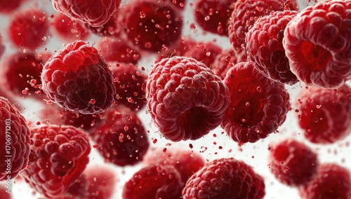 Fresh Raspberries Floating Close Up