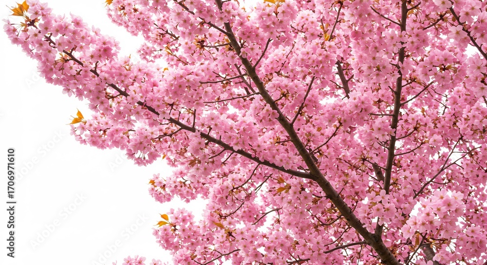 Fototapeta premium 満開の桜並木 柔らかな春の光浴びて輝きを増す. AI Generated