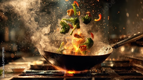 Wok Cooking - Stir-Fry Vegetables in Action.