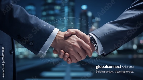 Business Handshake with Glowing Digital Network Connection