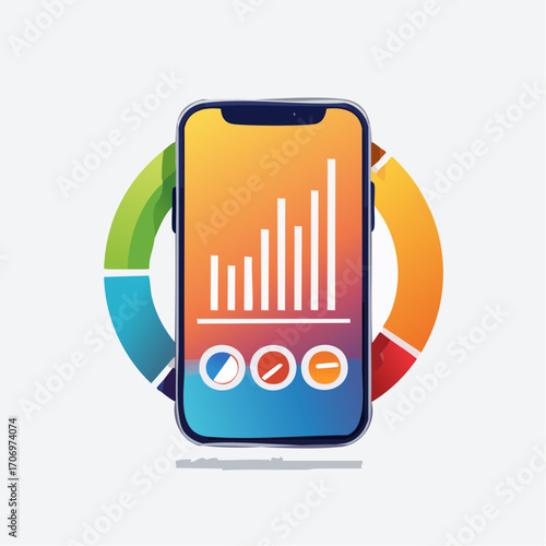 Modern smartphone displaying financial data with colorful charts for business analytics and reports