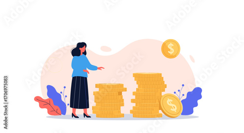 Financial growth woman planning investment strategy for economic prosperity and wealth building opportunities