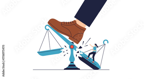Unfair judgment crushing equality and justice symbolizing oppression and imbalance in society and law