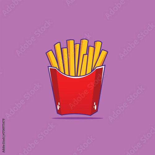 French Fries Purple Background Cartoon Vector