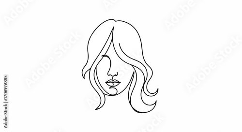 Minimalist line drawing of a woman's face celebrating National hair Day against a clean white background with simple styling.