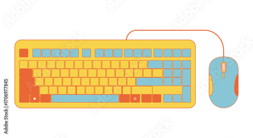 a colorful keyboard connected to a matching mouse